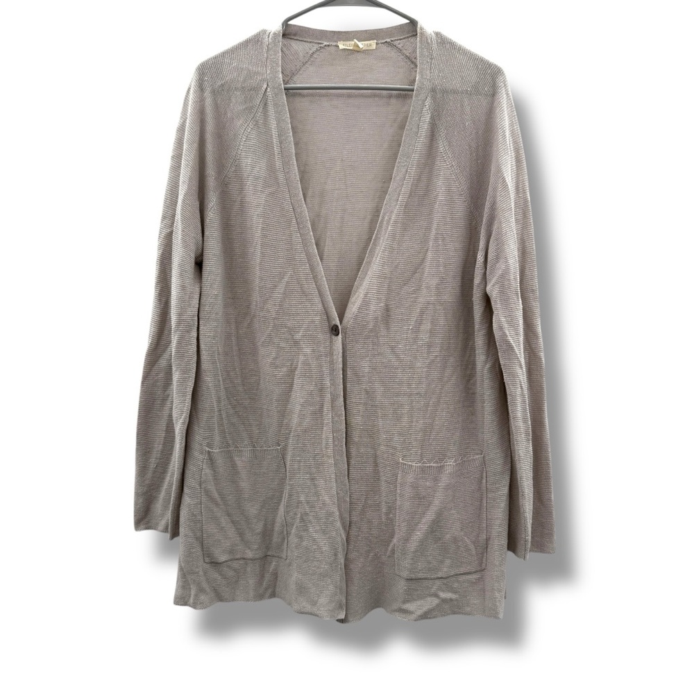 Eileen Fisher Cardigan Women's Size Large Gray Organic Linen Knit Long Sleeve